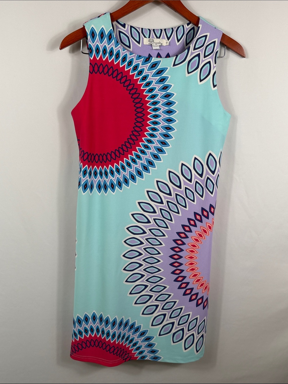Aryeh Aqua Multi-Color Geometric Shift Dress. Womens Size S. Has Stretch